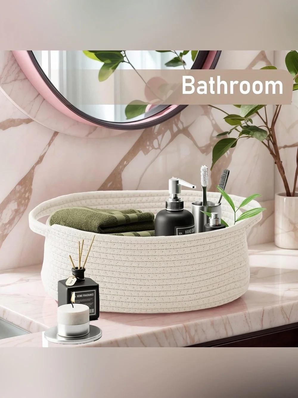 Neutral Woven Cotton Rope Storage Basket - Cream